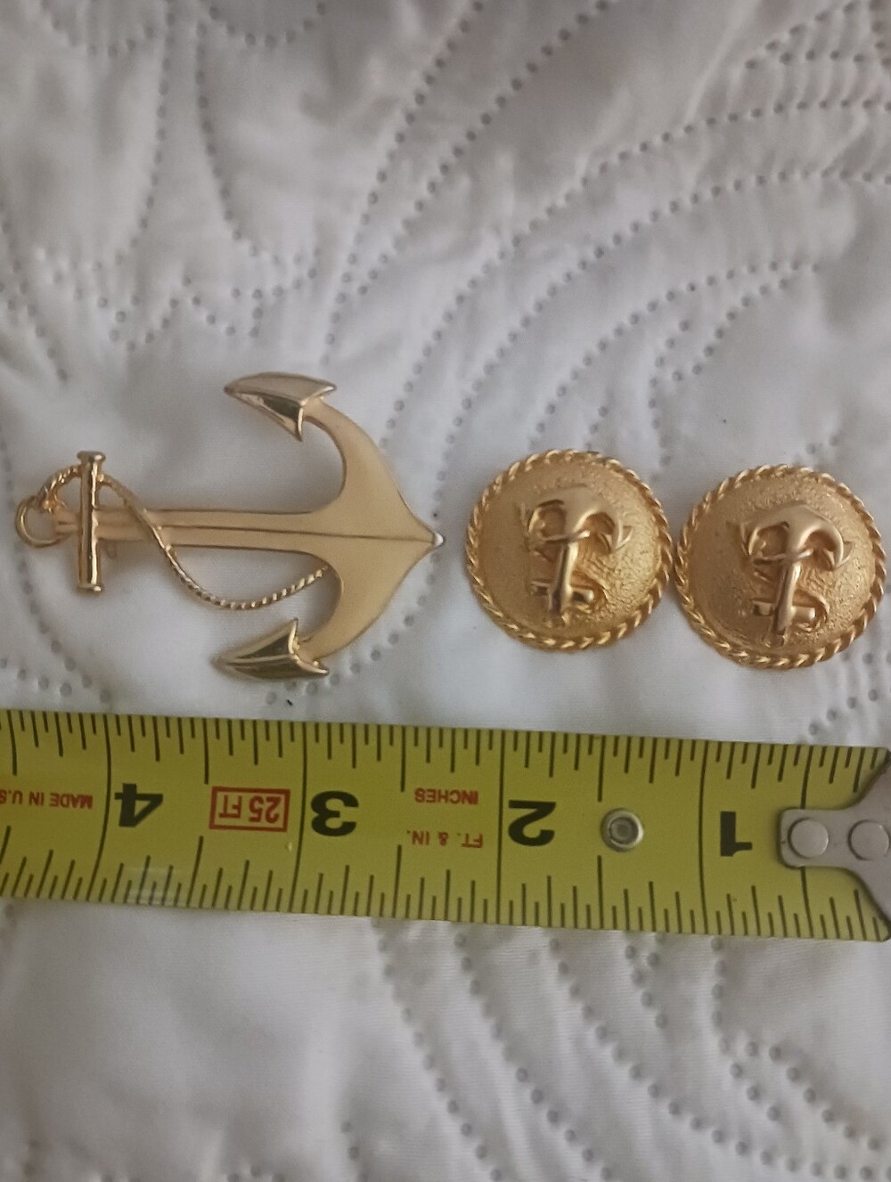 Gold Anchor Brooch and Clip Earrings Maeve Carr & Parklane  - Nautical Jewelry - Picture 3 of 9